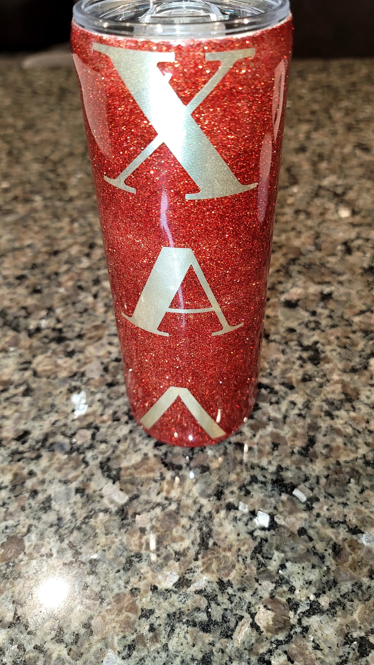 20 oz Red and Gold Glitter Tumbler with lid and metal straw