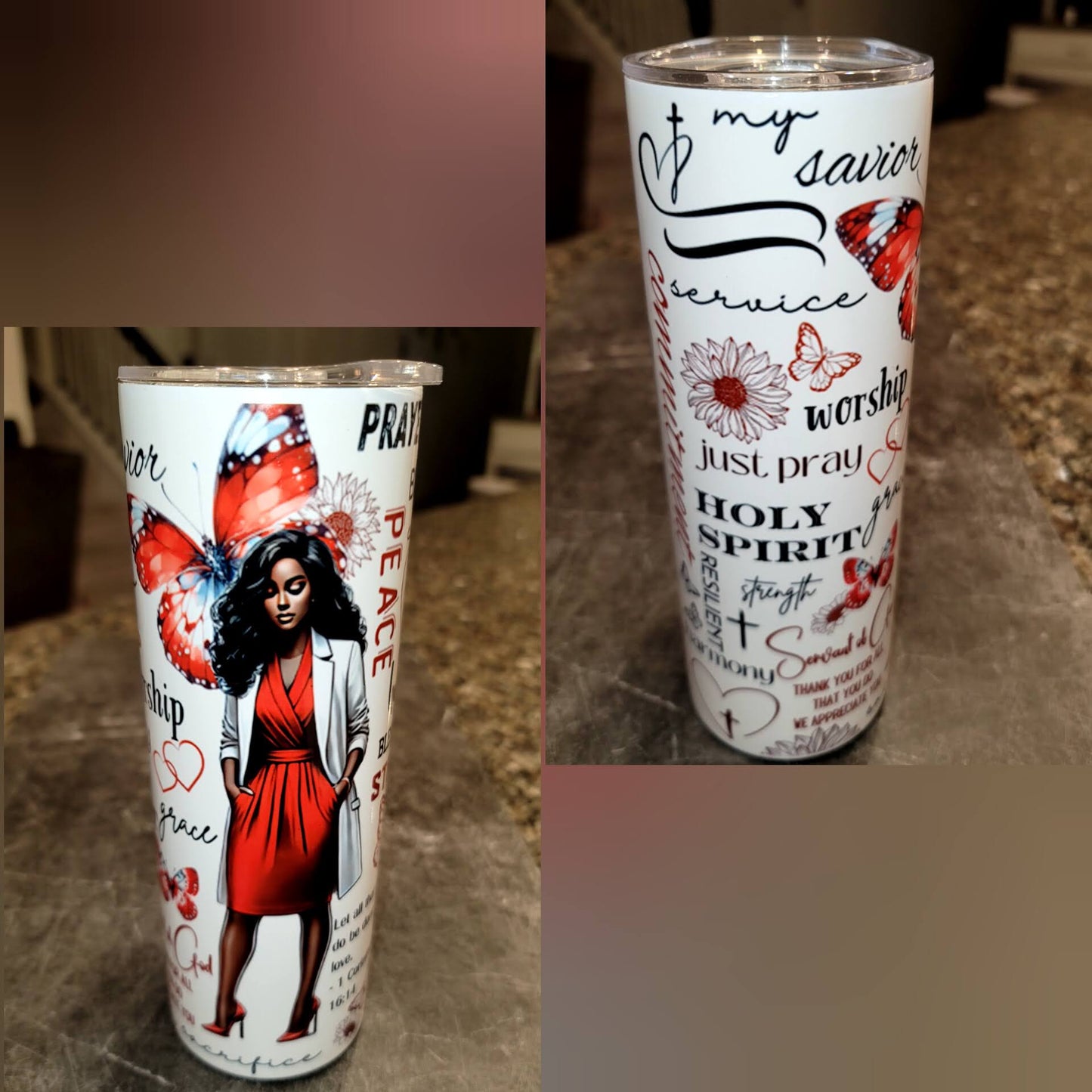 Just Pray 20oz Tumbler w/ metal straw - Red and White