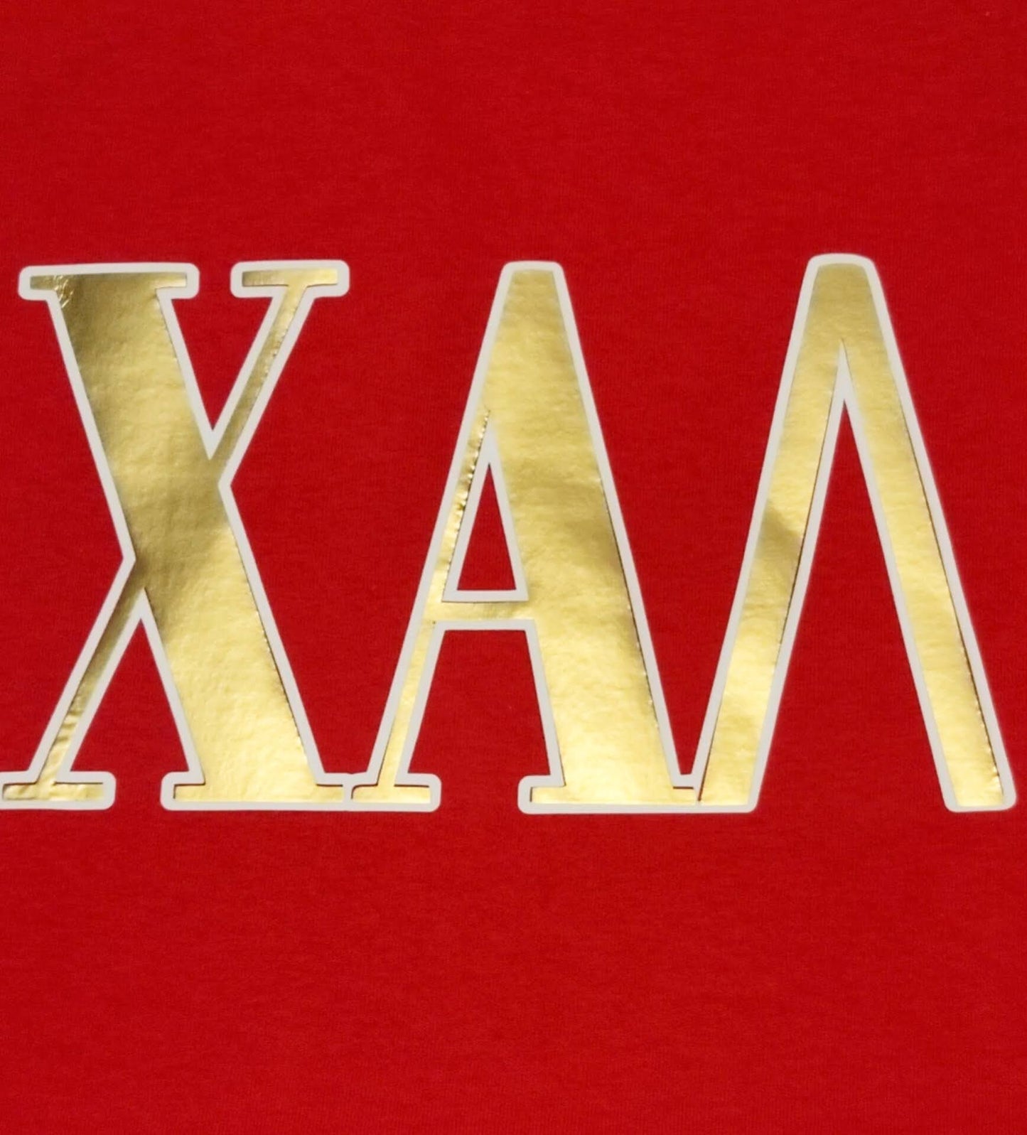 Chi Alpha Lambda White and Gold Metallic Letters T-Shirt