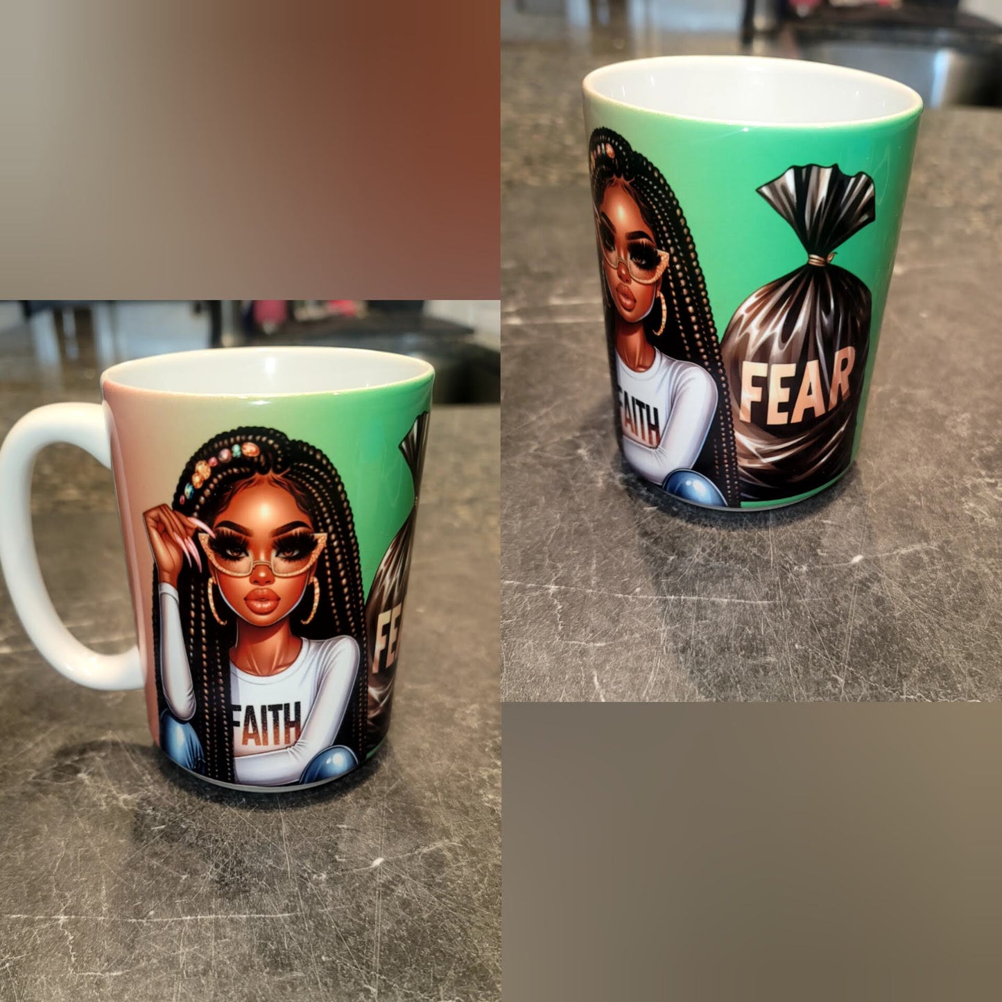 Faith over Fear - 15 oz 1 sided mug - Orange and Green